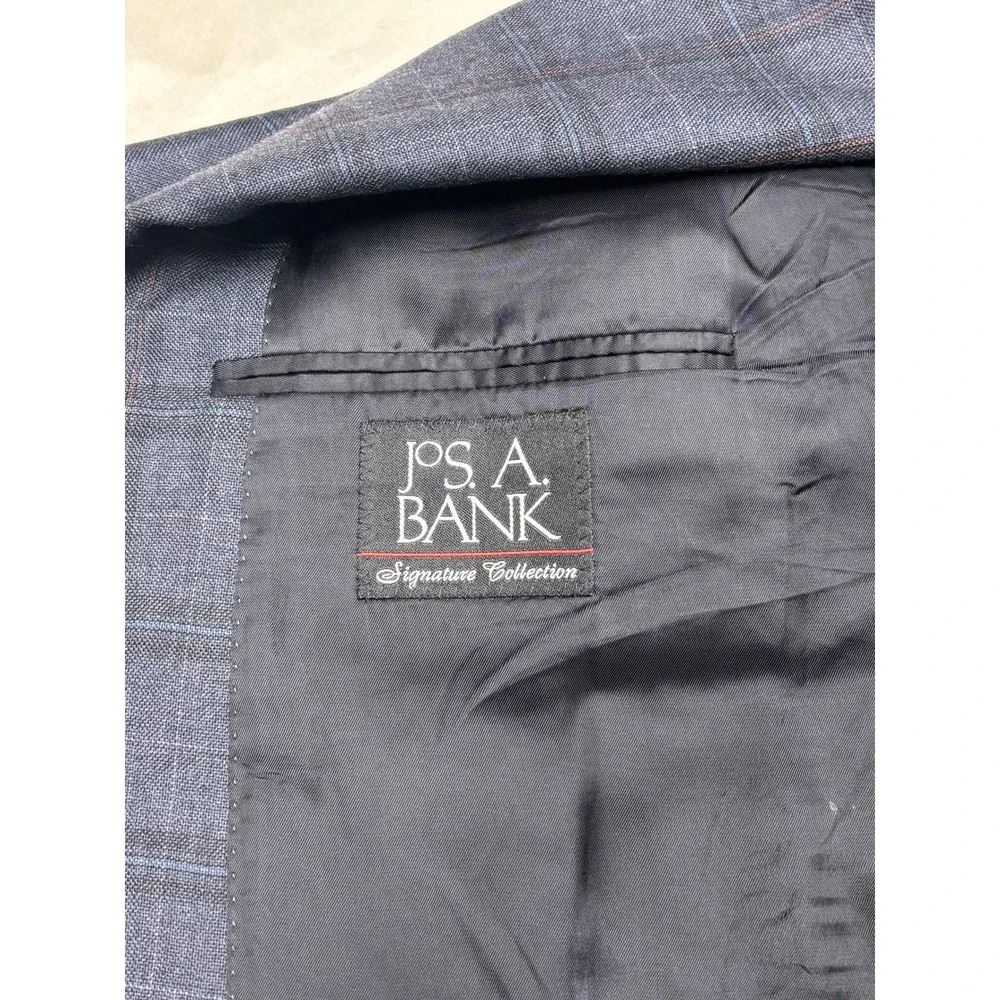Jos A Bank Signature Collection‎ Gray Plaid 100% Wool Blazer Sport Coat Mens 46R